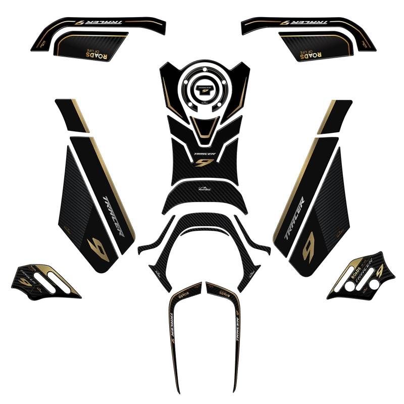 Resin Bike Kit Aufkleber Motorrad Kompatibel Mit Yamaha Tracer 9-9 GT 2021-2024 Gold. Schutz Motorrad Tank-Schutzfolie vor Stößen und Kratzern. Kit Aufklebersatz 3D-Harzklebstoff - Stickers von Resin Bike