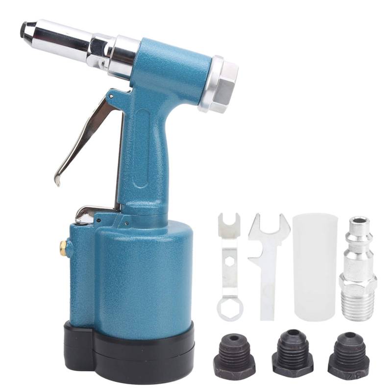 Respicefinem Air Rivet Gun Industrial Grade 3 Jaw Pneumatic Riveter Aviation Aluminum Hydraulic Structure Blue European Style Powerful Tool for Steel Aluminum Rivets (American Style) von Respicefinem