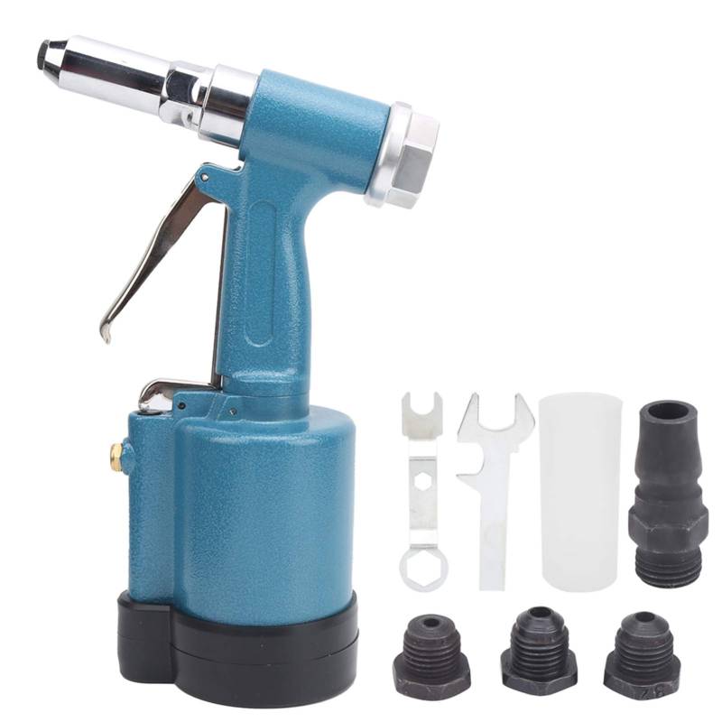 Respicefinem Air Rivet Gun Industrial Grade 3 Jaw Pneumatic Riveter Aviation Aluminum Hydraulic Structure Blue European Style Powerful Tool for Steel Aluminum Rivets (Japanese Style) von Respicefinem
