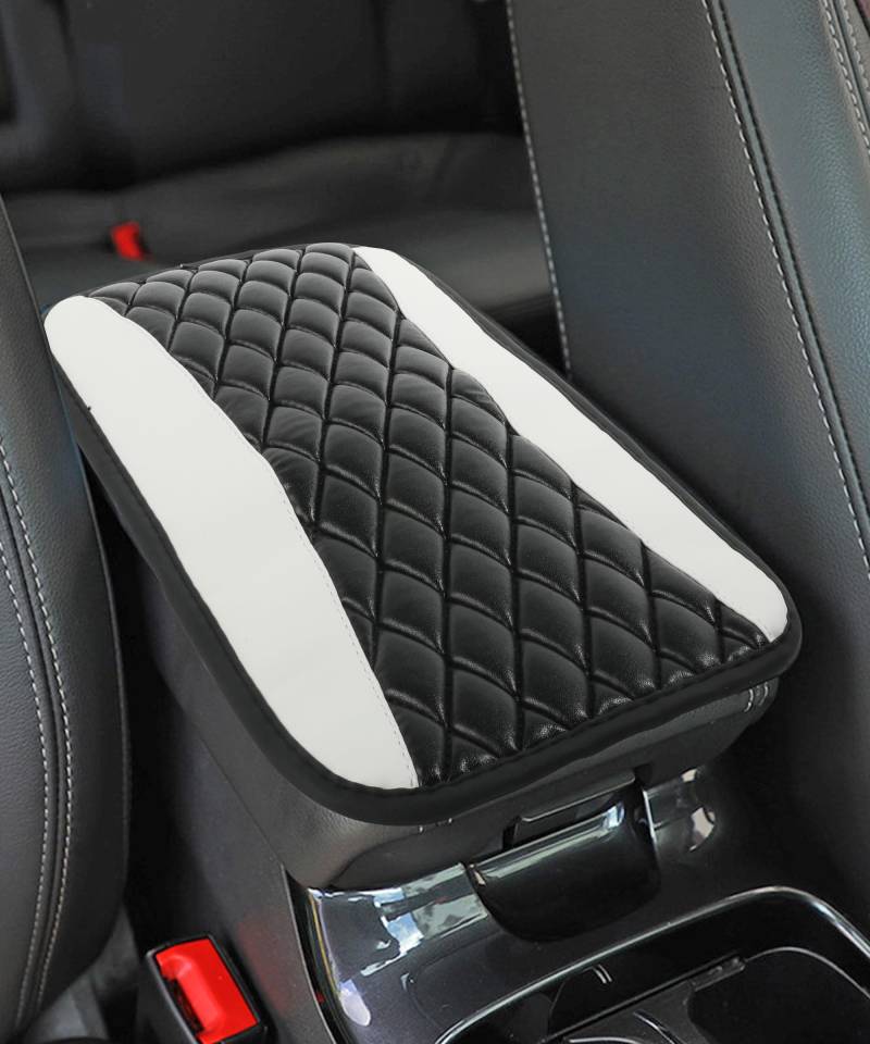 ESEWALAS Auto-Mittelkonsolenbezug, Auto-Mittelkonsolen-Kissen, Lederkonsolen-Armlehnenbezug, wasserdicht, Auto-Armlehnen-Schutzpolster, Fahrzeug-Innenzubehör (weiß) von Reswish