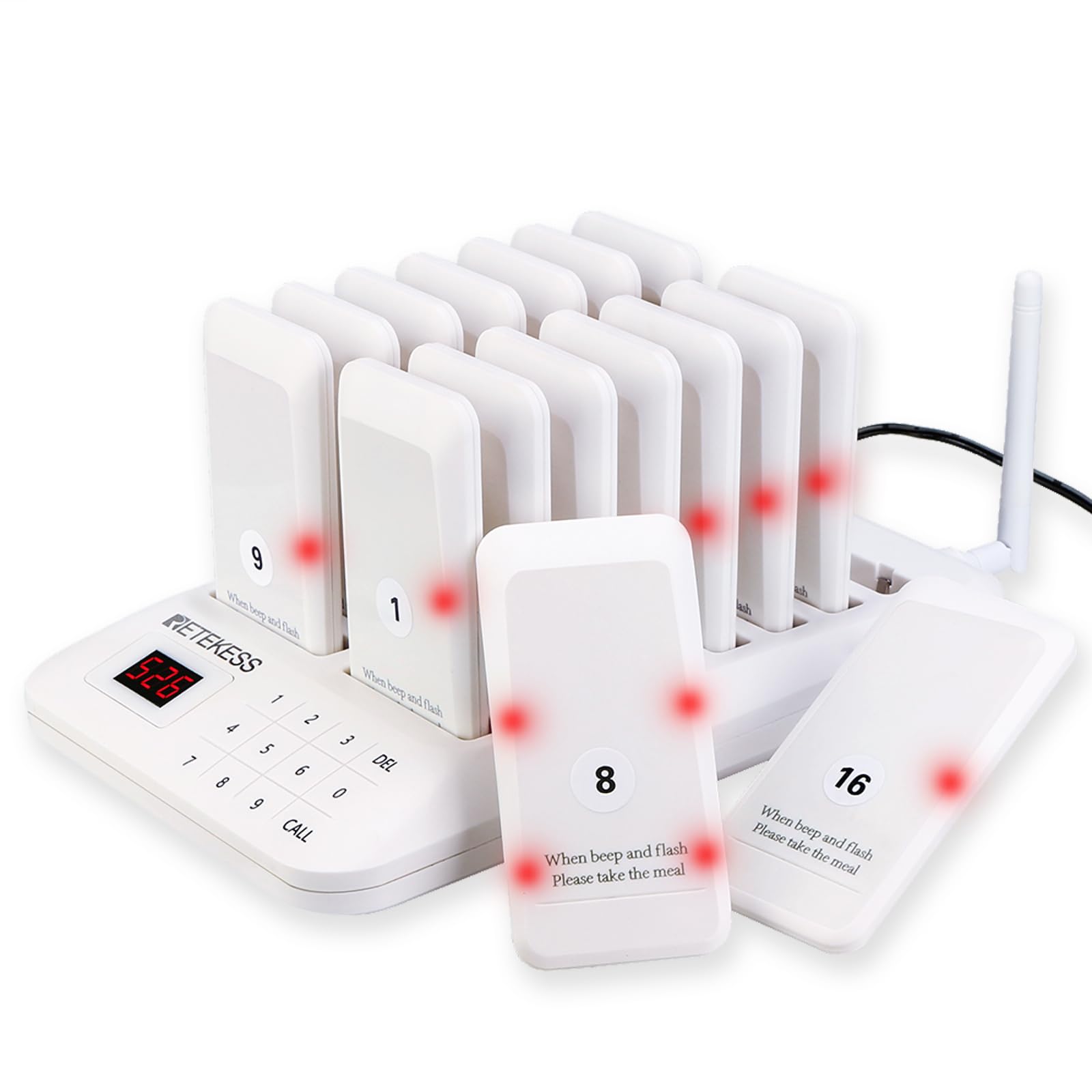 Retekess TD157 Pager System Weiß, Pager Gastronomie Weiss, Draußen 500M, 300 mAh Akku 20H, Einfache Einrichtung, 998 Kanäle, Pager Pieper für Kliniken, Krankenhäuser, Bars (16 Pager) von Retekess