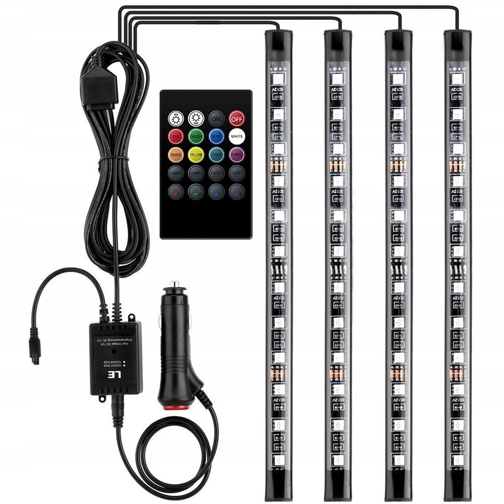 Retoo 12V LED Auto Innenbeleuchtung mit 4 Stück 48 RGB, 3 m mehrfarbig Auto LED Streifen, steuerbare Lichtleiste mit Fernbedienung, Wasserdicht Beleuchtung für Zigarettenanzünder,Innenraumbeleuchtung Retoo 12V LED Auto Innenbeleuchtung mit 4 Stück 48 RGB, 3 m mehrfarbig Auto LED Streifen, steuerbare Lichtleiste mit Fernbedienung, Wasserdicht Beleuchtung für Zigarettenanzünder,Innenraumbeleuchtung von Retoo