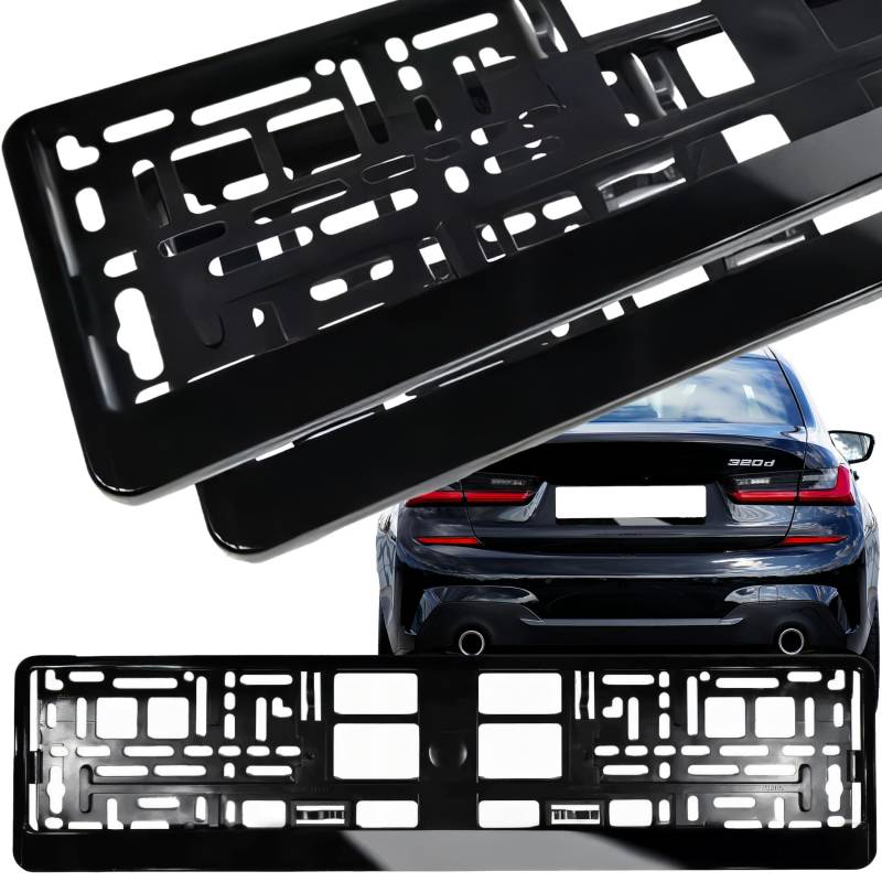Retoo 2er Set Kennzeichenhalter mit Druckknopfleiste, Nummernschildhalterung, Kennzeichenhalterung, Kfz Kennzeichen Halterung für Autos, Robuste und Wetterfeste, 53 x 13,5 cm, Schwarz von Retoo