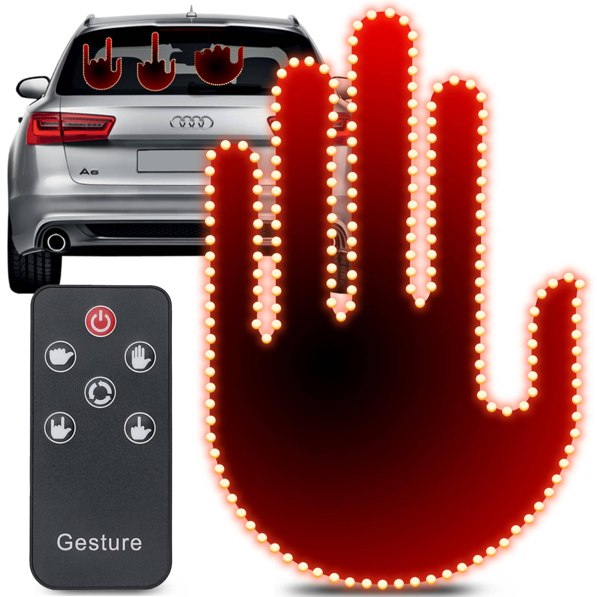 Retoo Fingerlicht Auto für Heckscheibe, Finger Licht LED mit 4 Arten Gesten, Ausdruck Zeichen, Sich Auszudrücken, Mittelfinger, Lustiges, Fernbedienung, Zubehör für Männer, Frauen, Kabellos Retoo Fingerlicht Auto für Heckscheibe, Finger Licht LED mit 4 Arten Gesten, Ausdruck Zeichen, Sich Auszudrücken, Mittelfinger, Lustiges, Fernbedienung, Zubehör für Männer, Frauen, Kabellos von Retoo