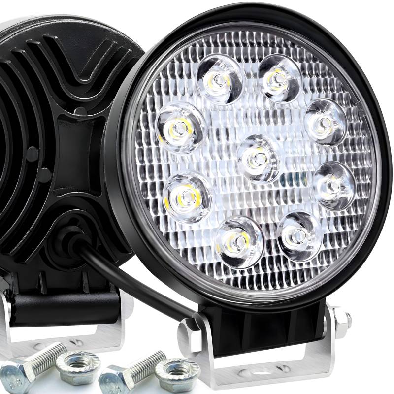 Retoo LED Arbeitsscheinwerfer Zusatzscheinwerfer Rückfahrscheinwerfer 12-24V 2200 lm 27W IP68 Wasserdicht Nahfeldausleuchtung Scheinwerfer Trecker Bagger SUV UTV ATV Traktor Kabel 1m Schwarz von Retoo