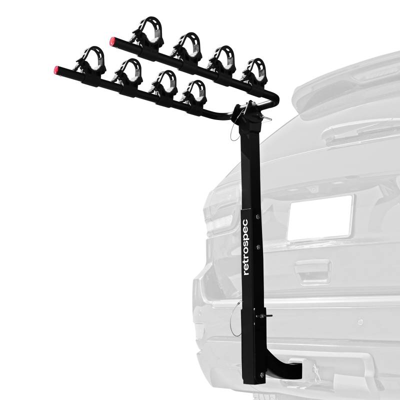 Retrospec Lenox 4-Fahrrad-Anhängerkupplung für Autos, LKWs, SUVs mit 5,1 cm Anhängerkupplung | Faltbarer Stahlrahmen mit Anti-Rassel-Adapter, Spanngurte und Spanngurte - passend für die meisten Rahmen von Retrospec