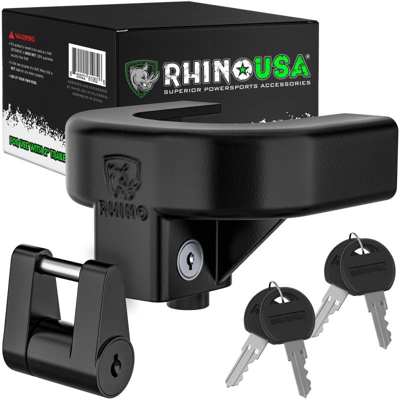 Rhino USA Anhängerschloss-Kit für 51mm (2 Zoll) Anhänger – Schwerlast-Diebstahlschutz für Anhänger Schloss & Wohnwagen Schloss für Wohnmobil, Anhänger, Boote – Verstärktes Stahl-Zugschloss von Rhino USA