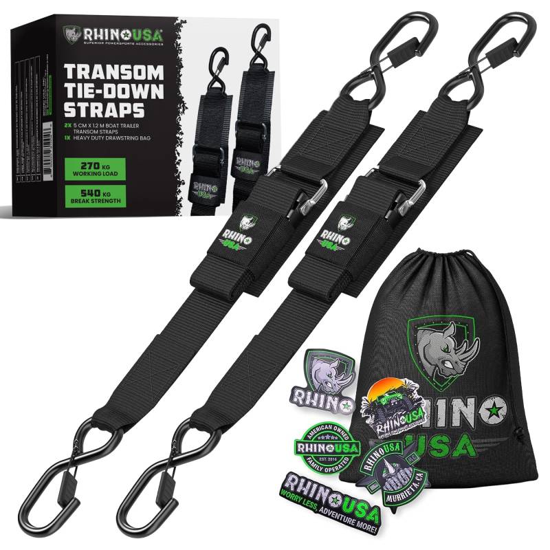 Rhino USA Bootstrailer-Gurte (2er-Pack) - Hochbelastbare 5 cm x 1.2m Boots-Zurrgurte für Anhänger - Ultimative verstellbare Heckzurrgurte für sicheres Trailern mit Boot, Jet-Ski & mehr! von Rhino USA