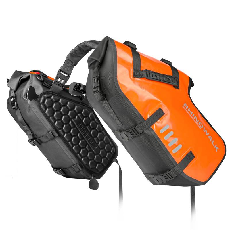 Rhinowalk Motorrad Satteltasche 28L (14L*2) Wasserdicht Motor Seitentasche Gepäcktasche Hecktasche Hinterradtasche (28L-Orange) von Rhinowalk