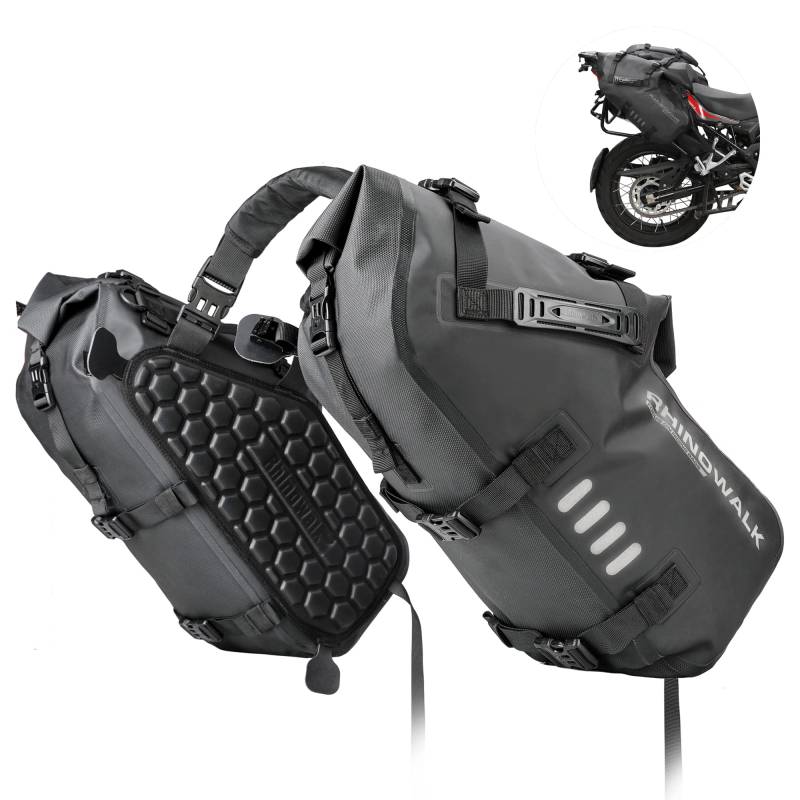 Rhinowalk Motorrad Satteltasche 28L (14L*2) Wasserdicht Motor Seitentasche Gepäcktasche Hecktasche Hinterradtasche von Rhinowalk