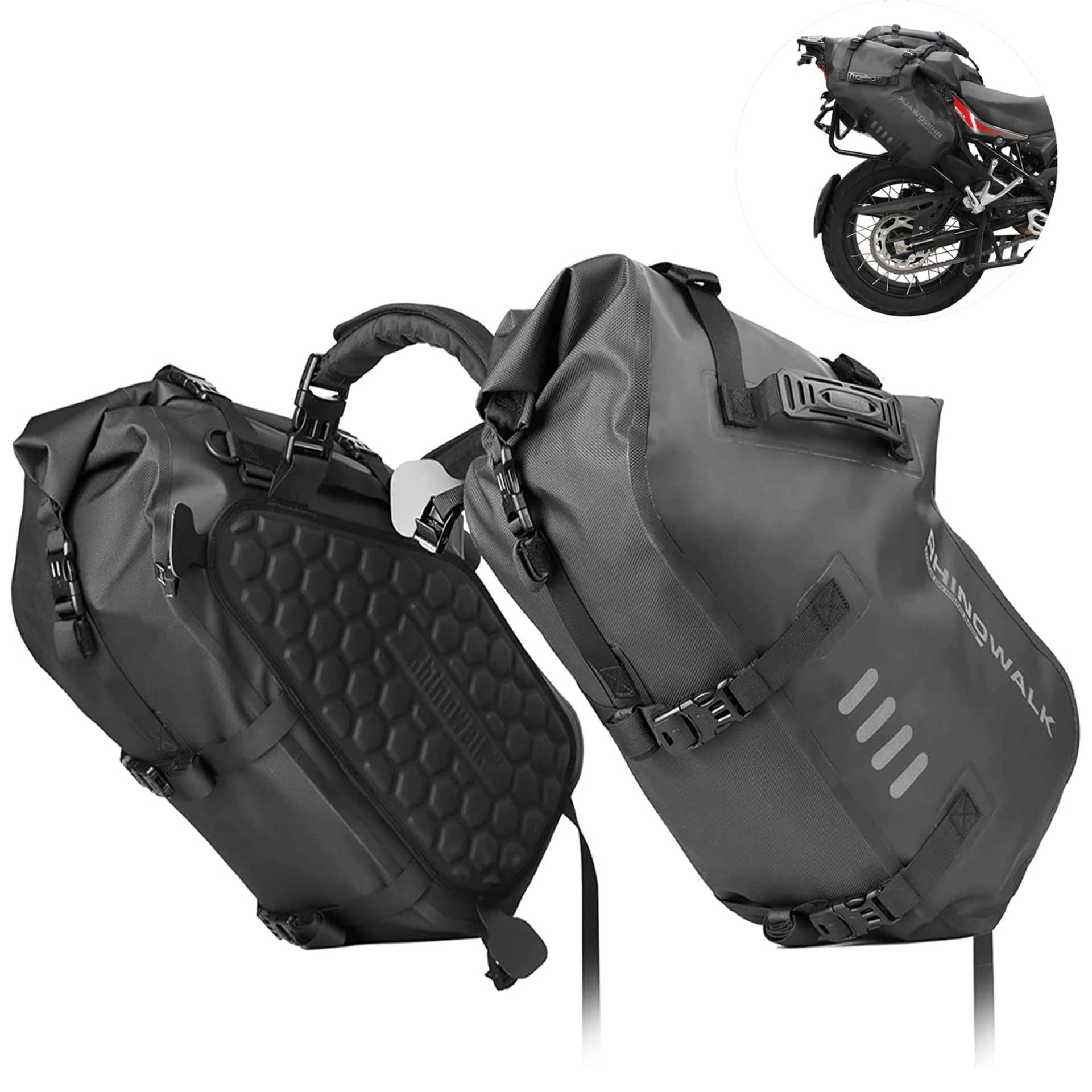 Rhinowalk Motorrad Satteltasche 48L (24L*2) Wasserdicht Motor Seitentasche Gepäcktasche Hecktasche Hinterradtasche (48L) von Rhinowalk