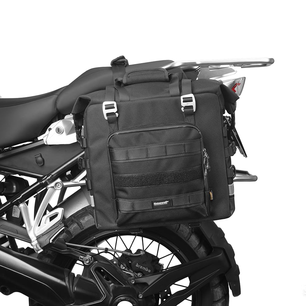 Rhinowalk Motorrad-Satteltaschen, wasserdichte Gepäcktaschen, Schnellverschluss-Motorrad-Seitentaschen, 25 l, passend für die meisten Abenteuer- und Sportfahrrad-Motorradträger (schwarz, 1er-Pack) von Rhinowalk