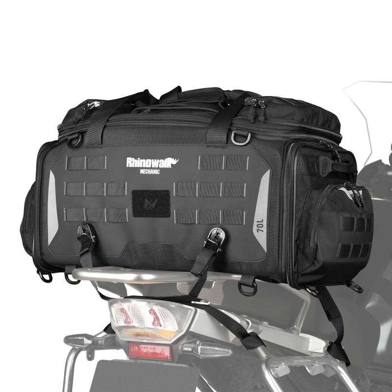 Rhinowalk Motorrad Sitztasche 50-70L Wasserdicht Motor Rücksitztasche Erweiterbar Gepäcktasche Hecktasche Satteltasche Reisetasche Kofferraum Gepäckträgertasche von Rhinowalk