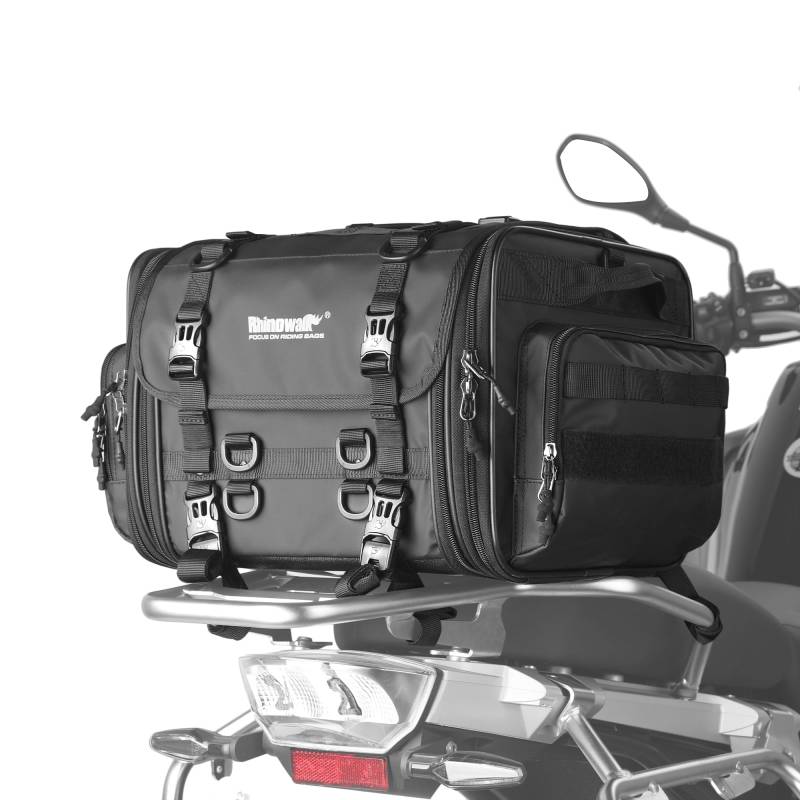 Rhinowalk Motorrad Sitztaschen 33-45L Wasserdicht Motor Rücksitztasche Gepäcktasche Hecktasche Erweiterbar Satteltasche Reisetasche von Rhinowalk