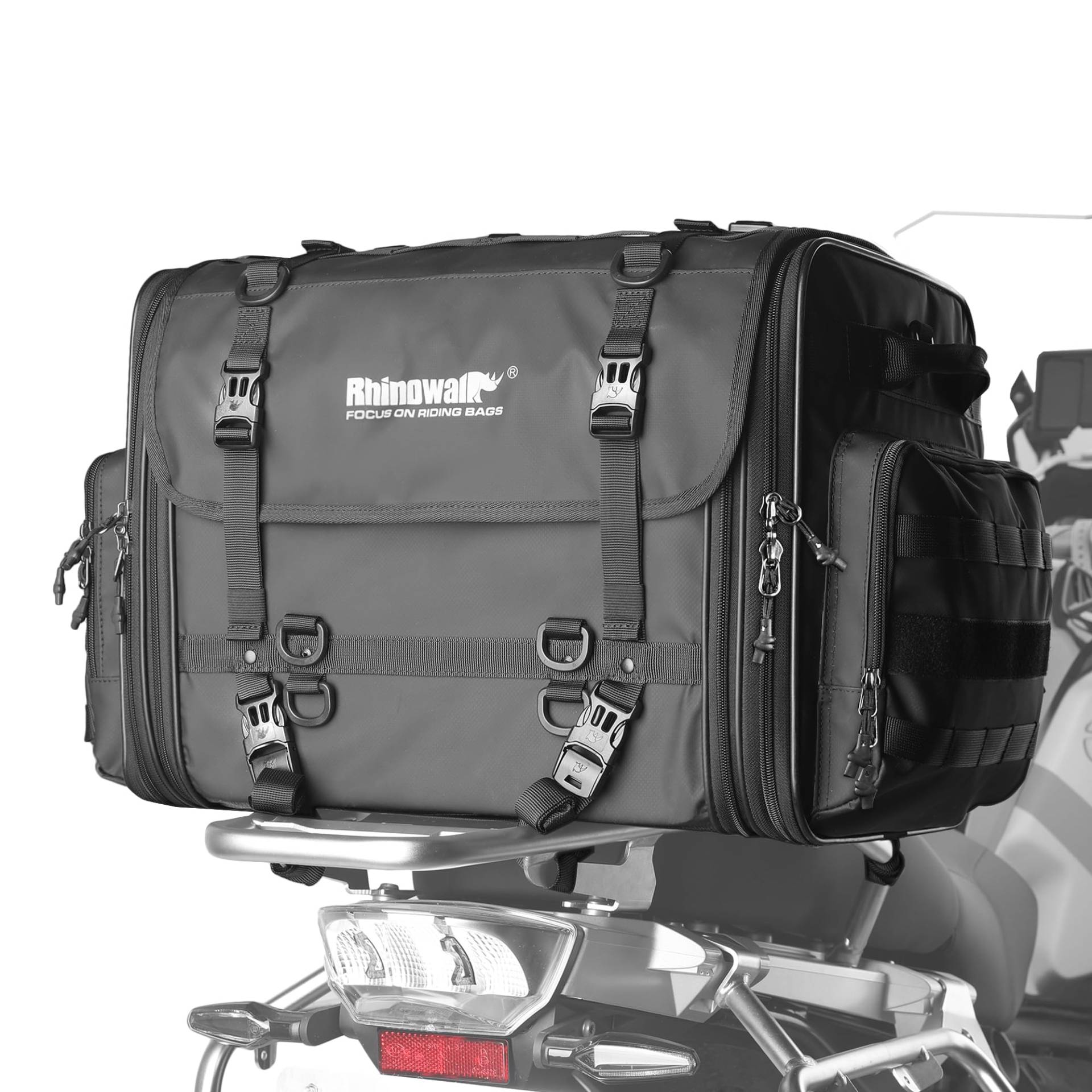 Rhinowalk Motorrad Sitztaschen 60-80L Wasserdicht Motor Rücksitztasche Gepäcktasche Hecktasche Erweiterbar Satteltasche Reisetasche von Rhinowalk