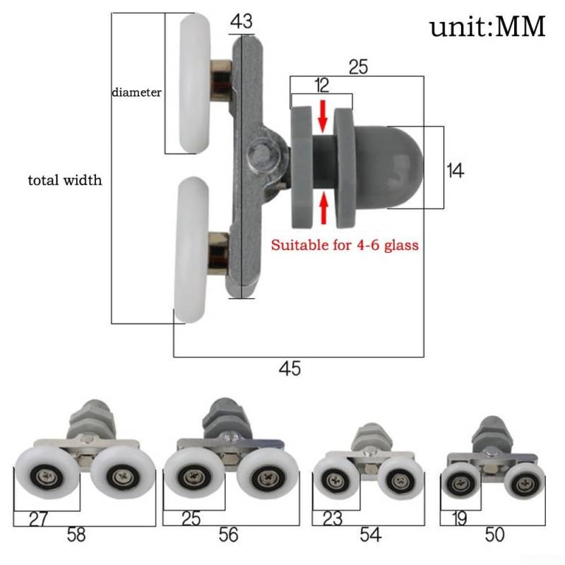 Leichtgängige Rollen, speziell für Doppel-Badezimmer-Duschen, 4 Stück (19 mm) von RichVibe