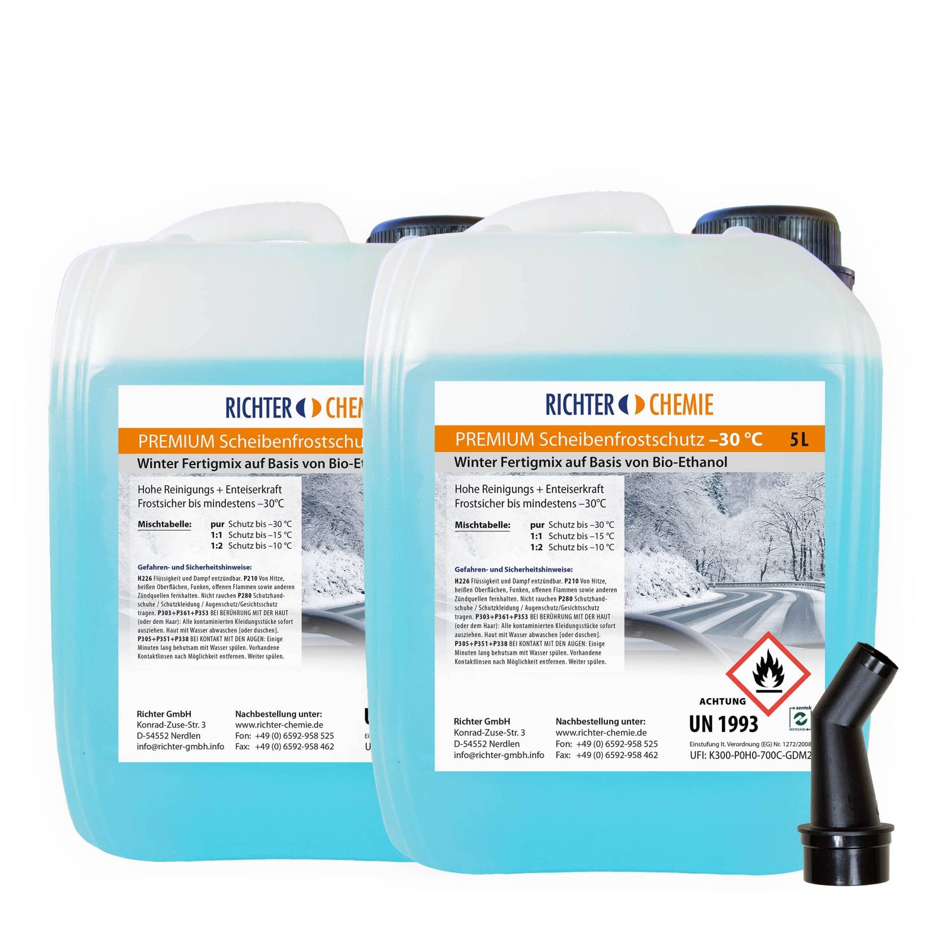 2 x 5 Liter Premium Scheibenfrostschutz -30°C Wischwasser Fertigmix Auto Scheibenwaschanlage Citrus Duft von Richter Chemie