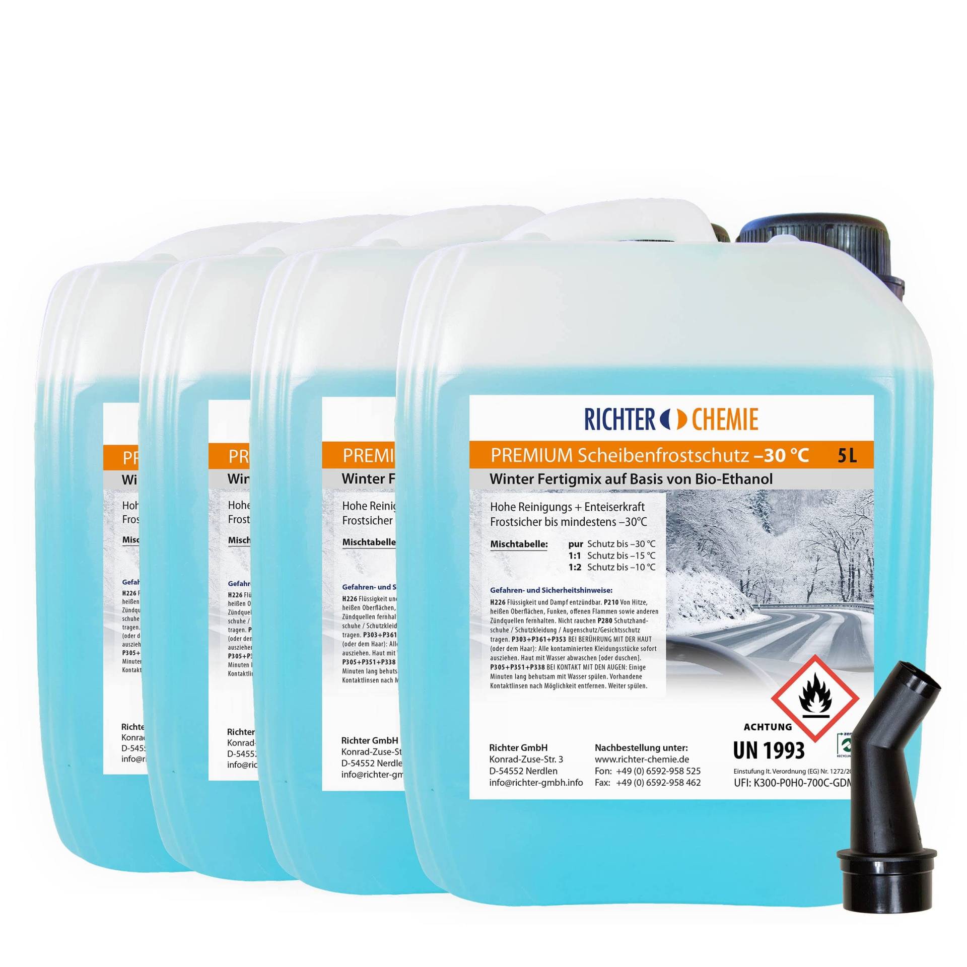 20L (4 x 5 Liter) Premium Scheibenfrostschutz -30°C Wischwasser Fertigmix Auto Scheibenwaschanlage Citrus Duft von Richter Chemie