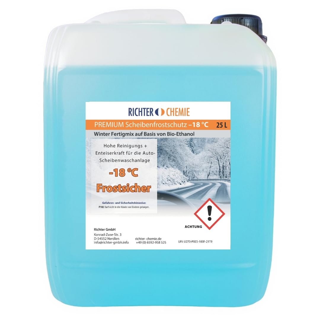 Richter Chemie | 25 Liter Premium Scheibenfrostschutz | -18°C Wischwasser Fertigmix Auto Scheibenwaschanlage 1 x 25LKanister Richter Chemie | 25 Liter Premium Scheibenfrostschutz | -18°C Wischwasser Fertigmix Auto Scheibenwaschanlage 1 x 25LKanister von Richter Chemie