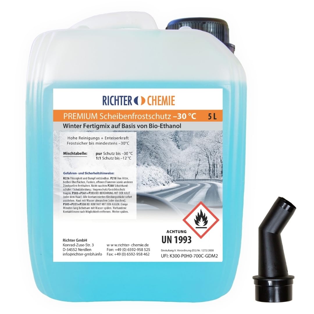 Richter Chemie 5 Liter Premium Scheibenfrostschutz -30 Grad C Fertigmix Auto Scheibenwaschanlage Citrus Duft von Richter Chemie