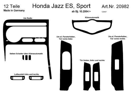Prewoodec Interieursatz kompatibel mit Honda Jazz 10/2004- inkl. Airco 12-teilig (4 elektrische Scheiben) - Aluminium von Richter