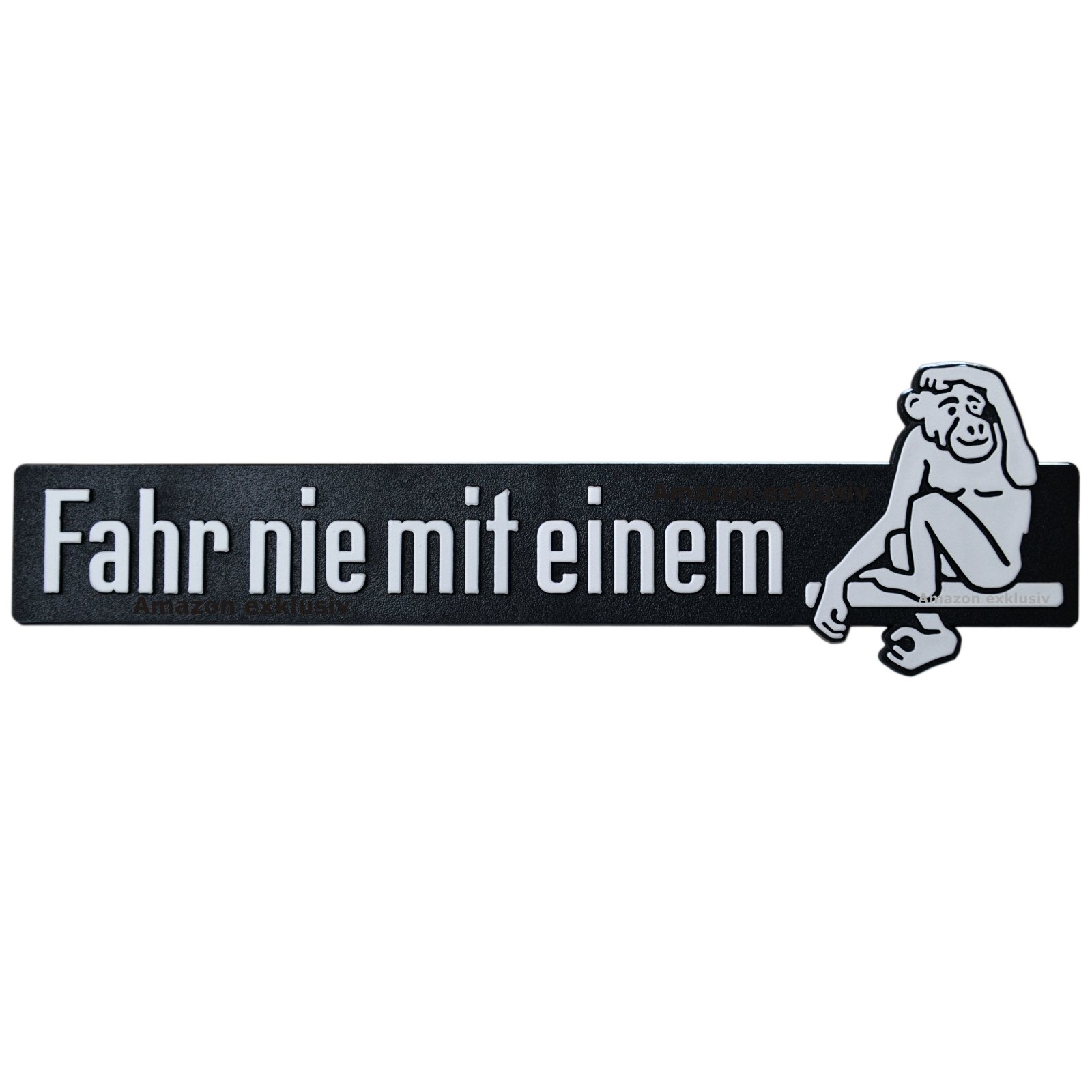 Richter Auto Relief 3D Schild FAHR NIE MIT EINEM AFFEN 215 mm Silbergrau aus 1982 Richter Auto Relief 3D Schild FAHR NIE MIT EINEM AFFEN 215 mm Silbergrau aus 1982 von Richter