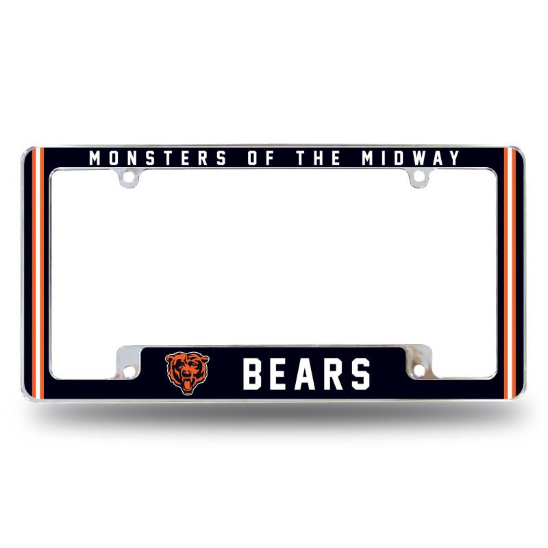 NFL Chicago Bears Monsters of The Midway Premium-Kennzeichenrahmen aus Zinklegierung, verchromt, 4 Schrauben, mit hervorgehobenem Team-Stolz-Cheer von Rico Industries