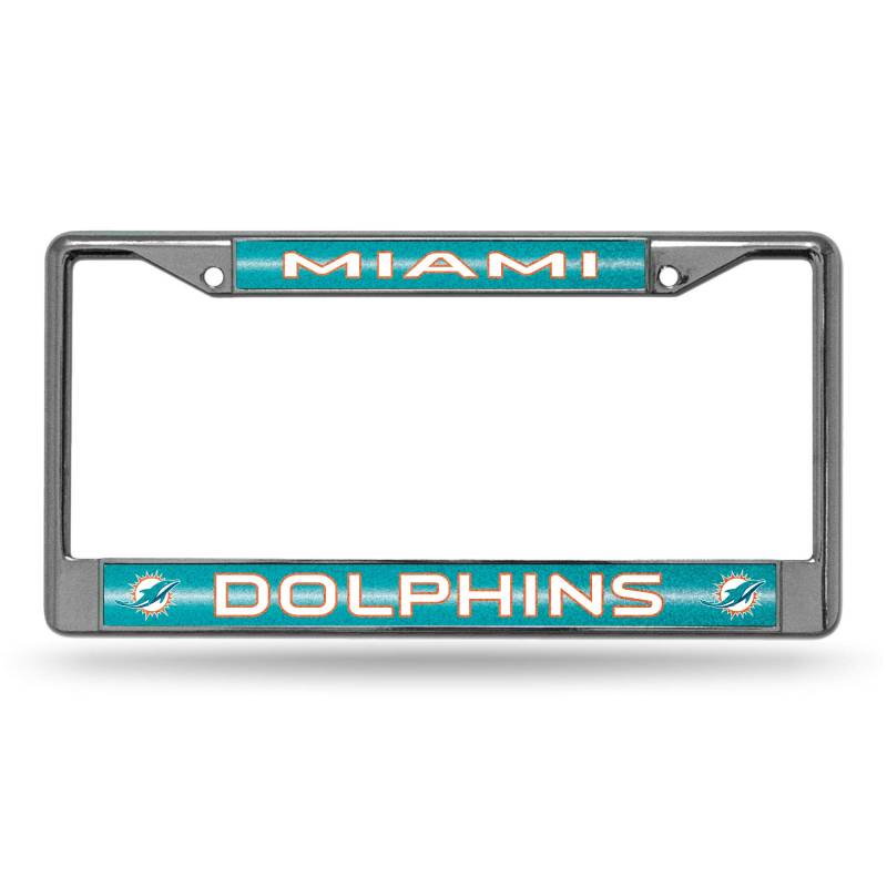 NFL Rico Industries Kennzeichenrahmen mit Glitzerakzent, Miami Delphins, Chrom, 15,2 x 31,1 cm von Rico Industries