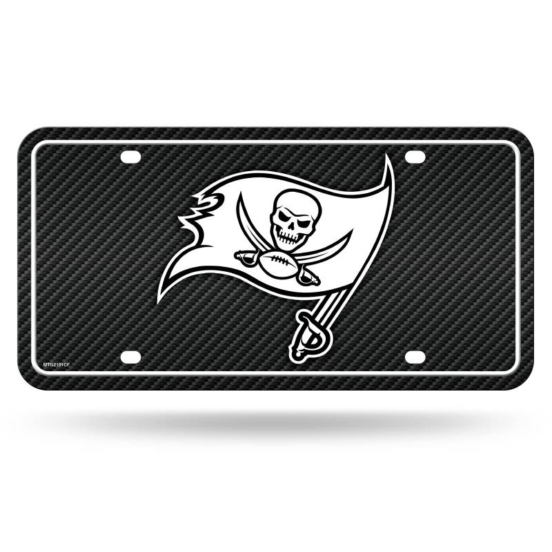 Rico Industries MTG2101CF Buccaneers – Kohlefaser-Design – Metall-Auto-Tag, Mehrfarbig, 15,2 x 30,5 cm von Rico Industries