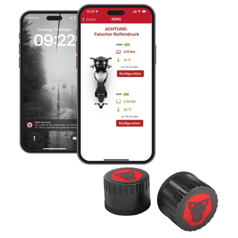 Ridelink RDKS Sensoren - Präzises Reifentemperatur- und Reifendruckkontrollsystem Motorrad, 2 x TPMS Reifendrucksensor 3,5" Ventil, Bluetooth 5.0, Navigation, Tracking, Routenplanung, Made in Germany von RideLink