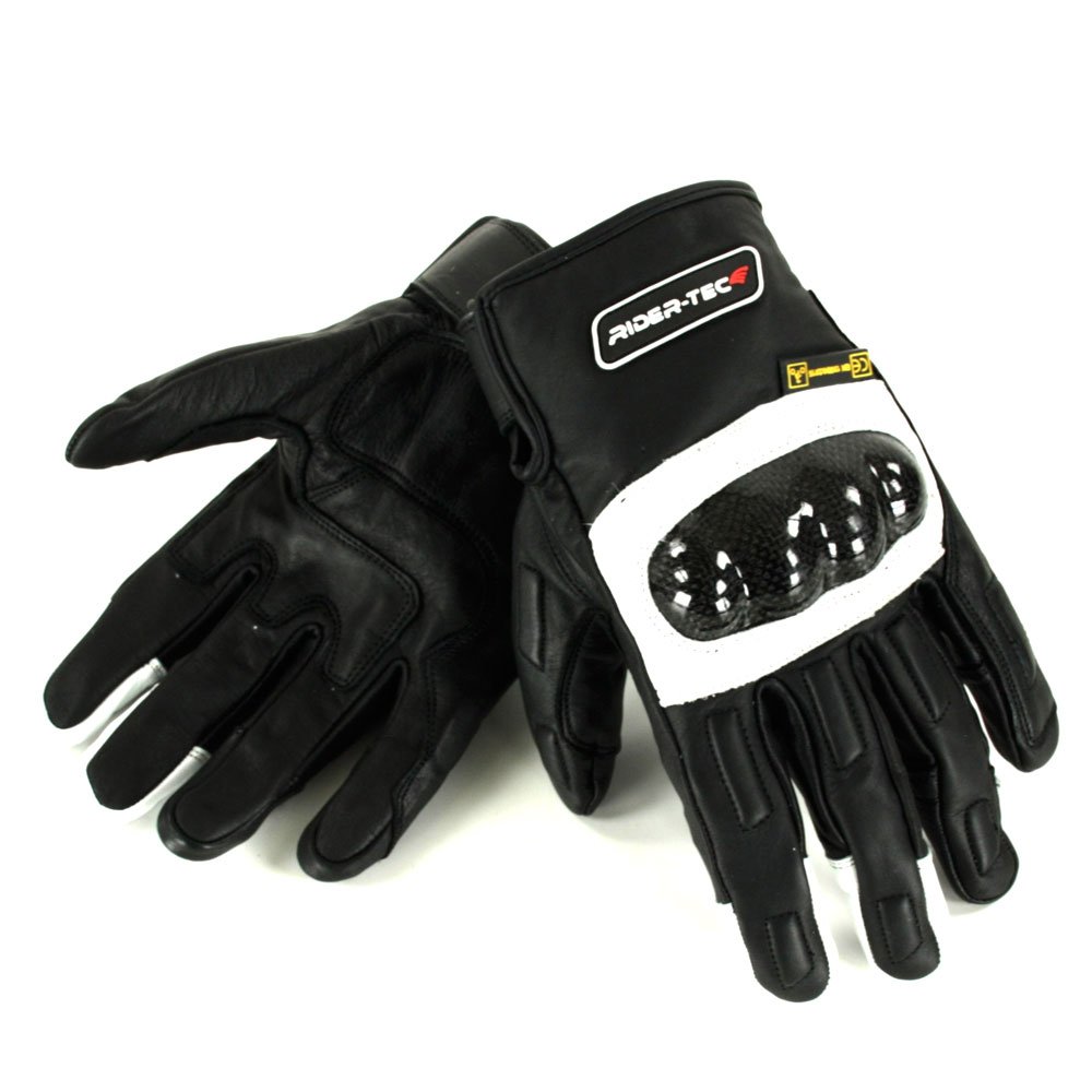 RIDER-TEC Motorrad-Handschuhe Leder genormt, schwarz/weiß von Rider-Tec