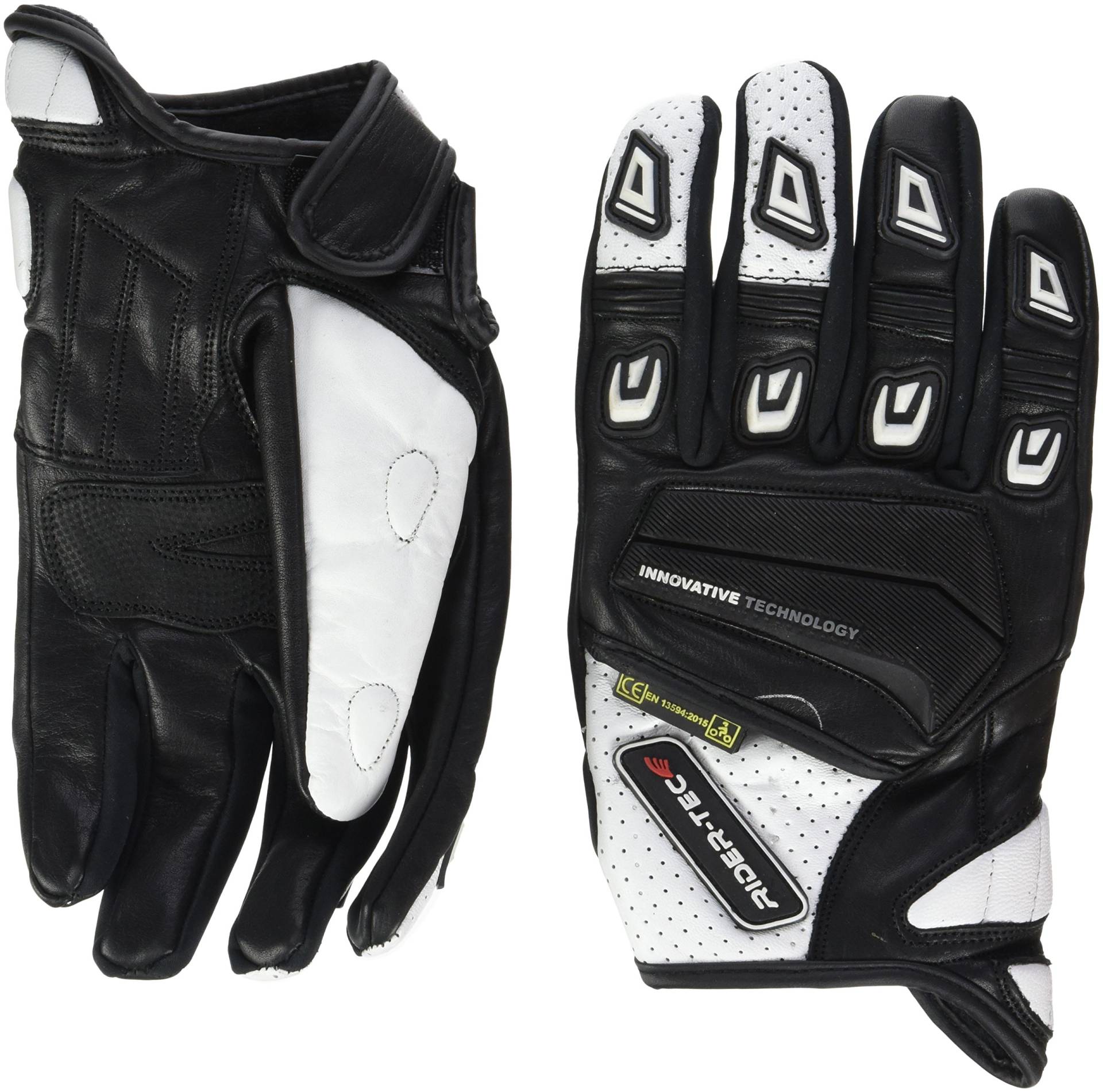 RIDER-TEC Handschuhe Moto Sommer und Zwischensaison Leder rt4303-bw, schwarz/weiß, Größe L von Rider-Tec