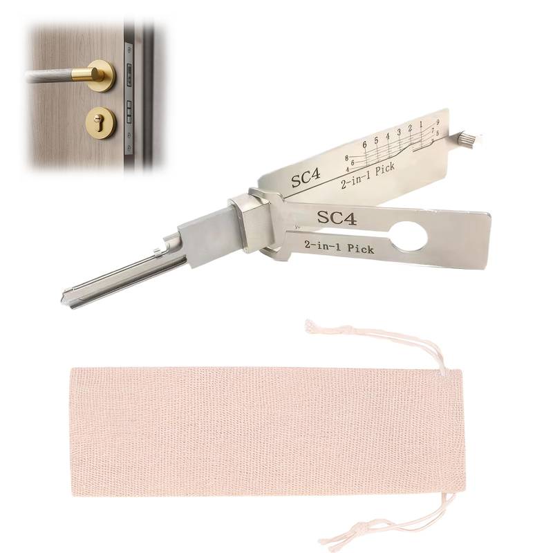 Schlüsseldecoder Aus Edelstahl,Schlüsseldecoder Master Key Decoder,SC4 Edelstahl Schlüssel Decoder Auto Lock Pick Stainless Steel Master Key Decoder mit Aufbewahrungstasche für Türschlösser von Rienan