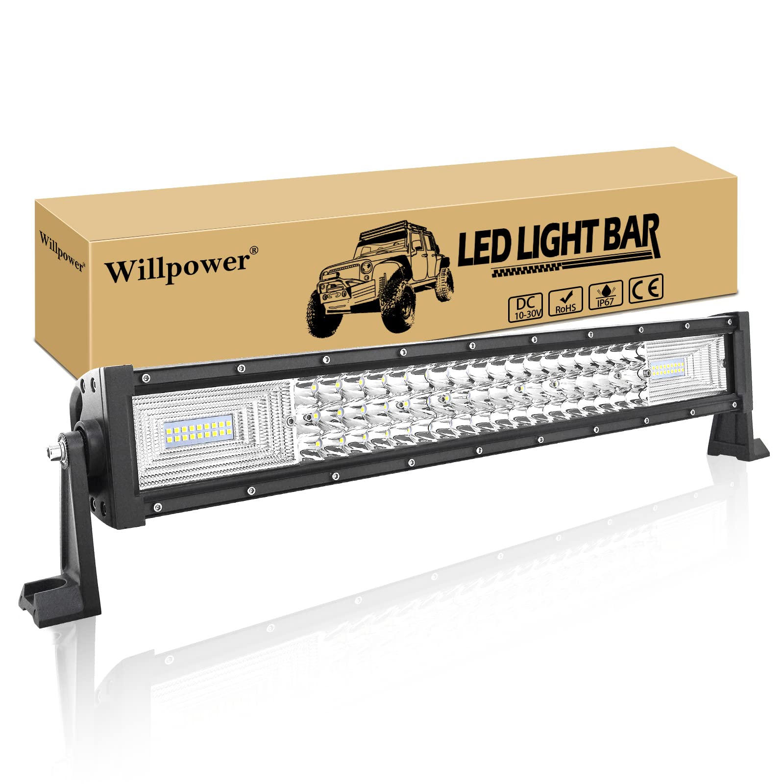 Willpower 22'' 56CM 270W Led Zusatzscheinwerfer 12V 24V Led Scheinwerfer Auto IP67 Wasserdicht Flutlicht Punkt Kombination Led Arbeitsscheinwerfer Bar für Traktor Offroad SUV UTV ATV von Willpower