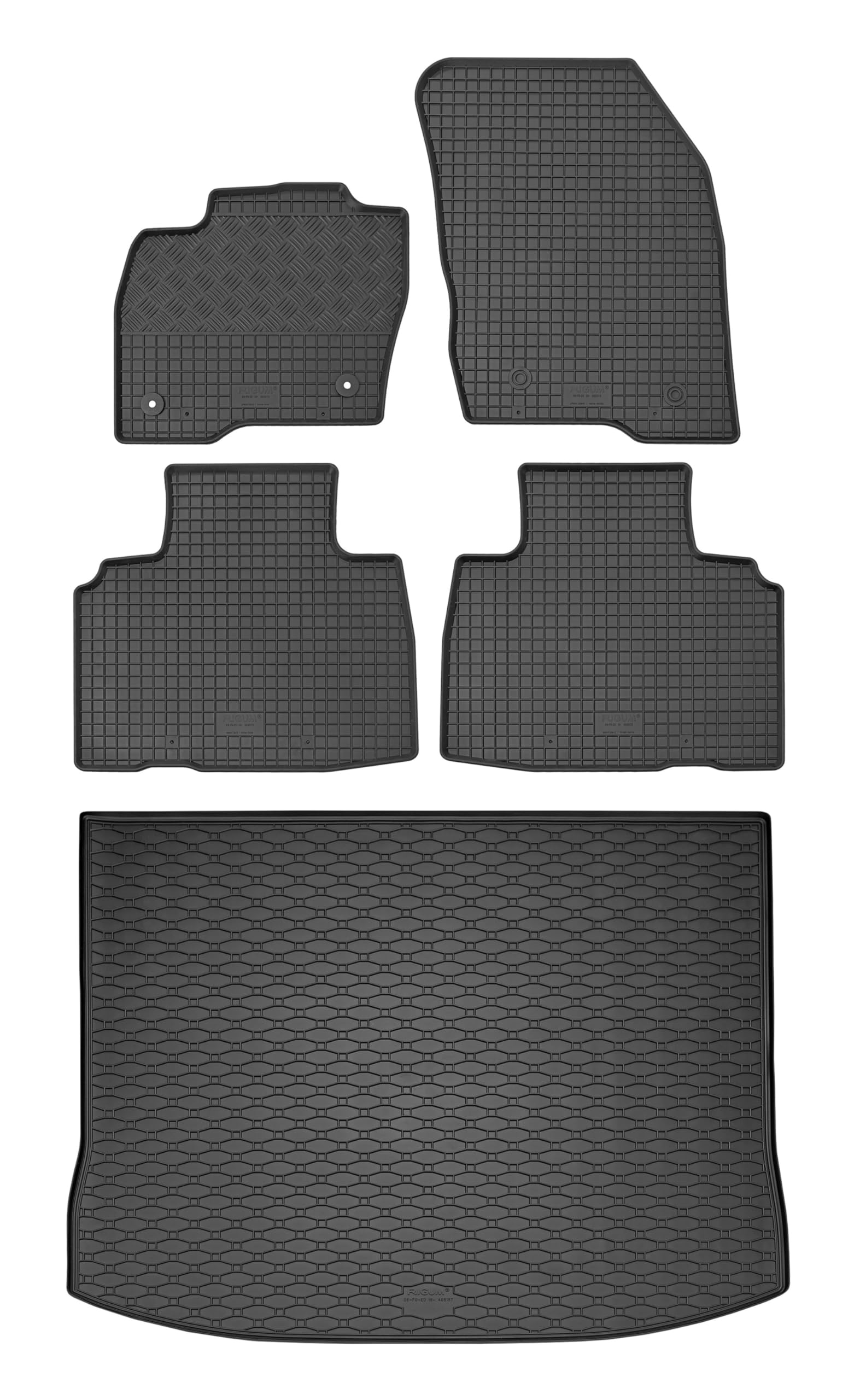 Kofferraumwanne und Gummifußmatten passgenau geeignet für Ford Edge ab 2016 Farbe Schwarz + Gurtschoner von Rigum