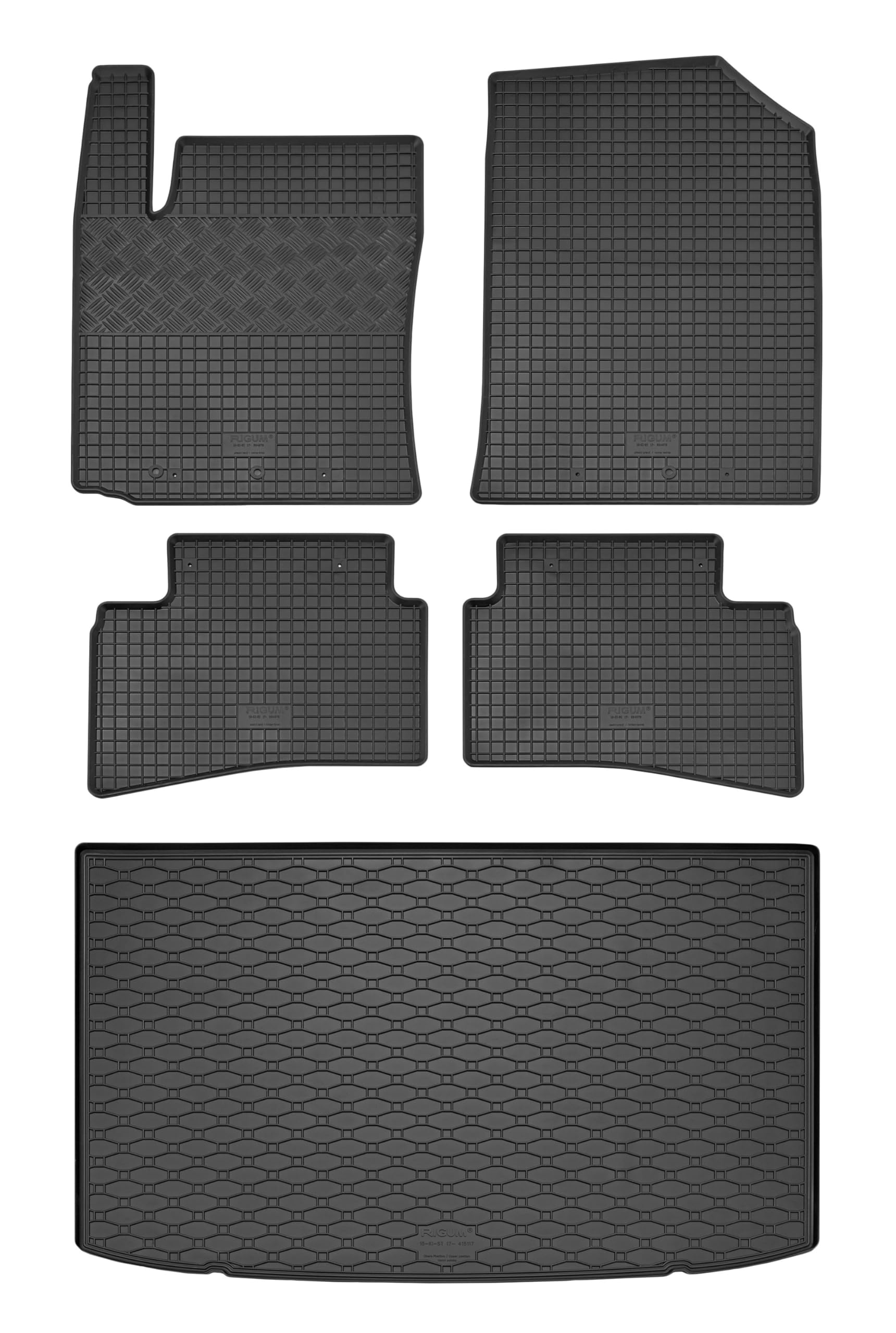 Kofferraumwanne und Gummifußmatten passgenau geeignet für KIA Stonic ab 2017 Farbe Schwarz + Gurtschoner von Rigum
