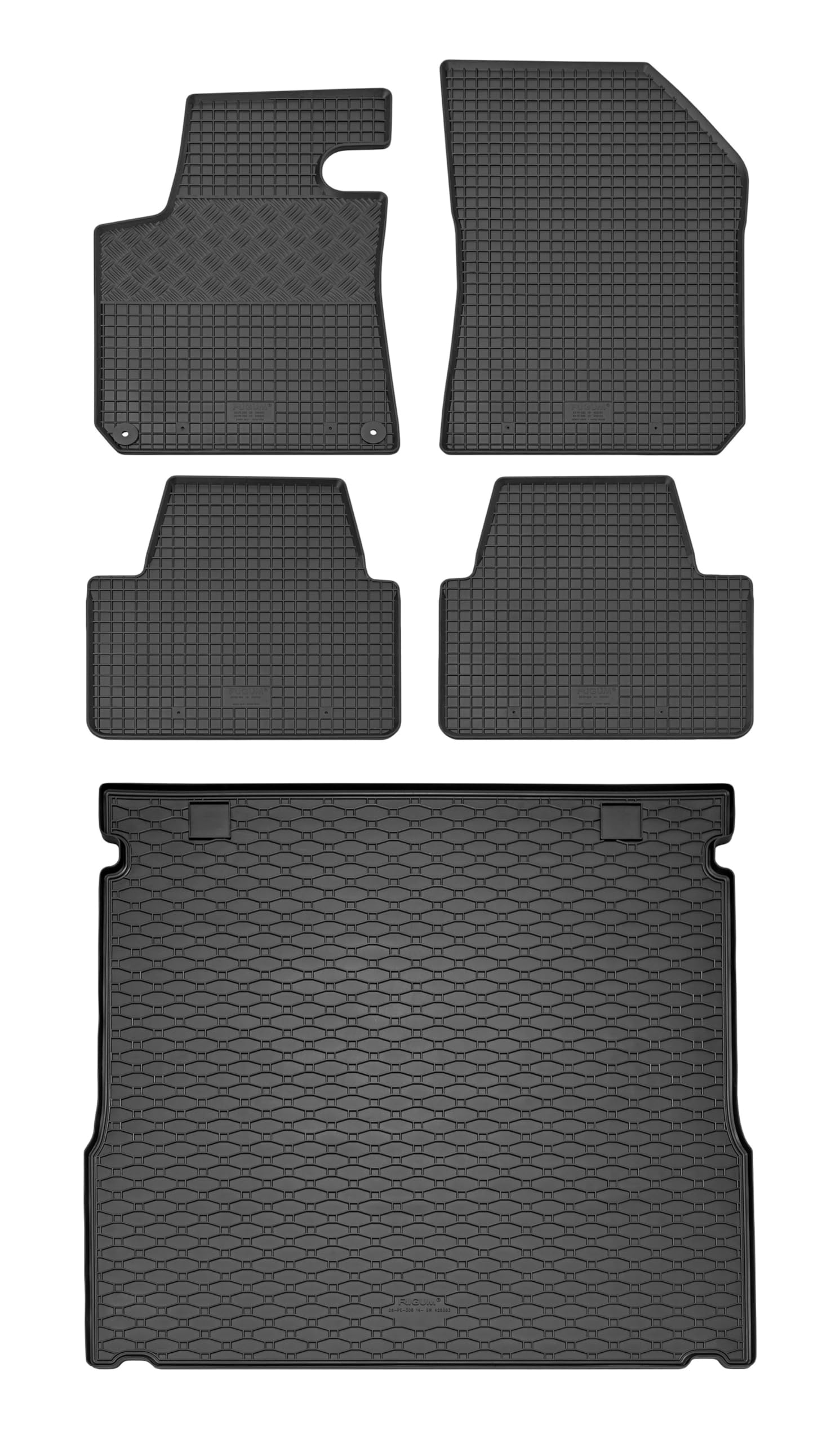 Passende Gummimatten und Kofferraumwanne Set geeignet für Peugeot 308 SW Kombi ab 2013 EIN Satz von Rigum