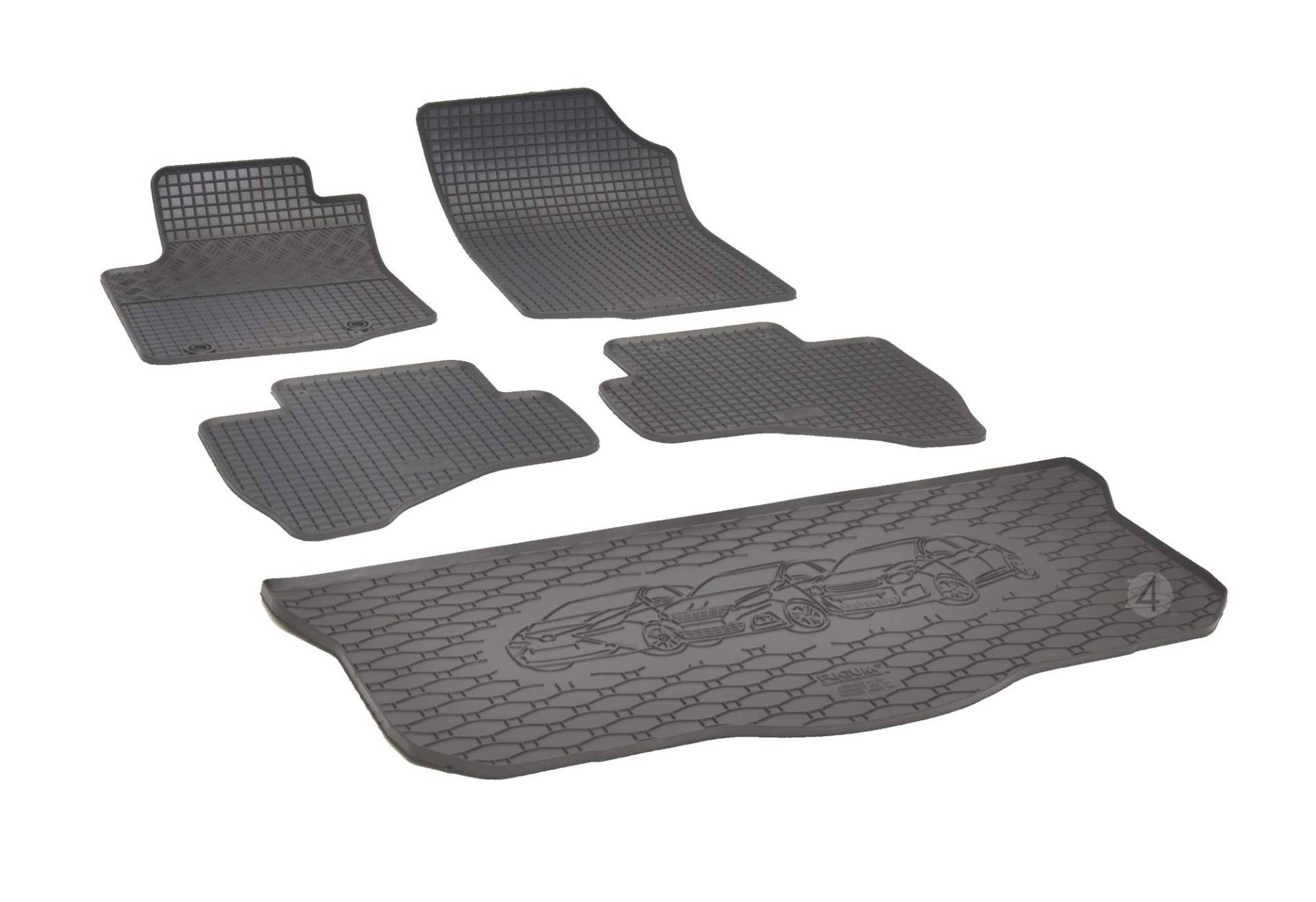 Passende Gummimatten und Kofferraumwanne Set geeignet für Toyota Aygo II ab 2014 EIN Satz + Gurtschoner von Rigum