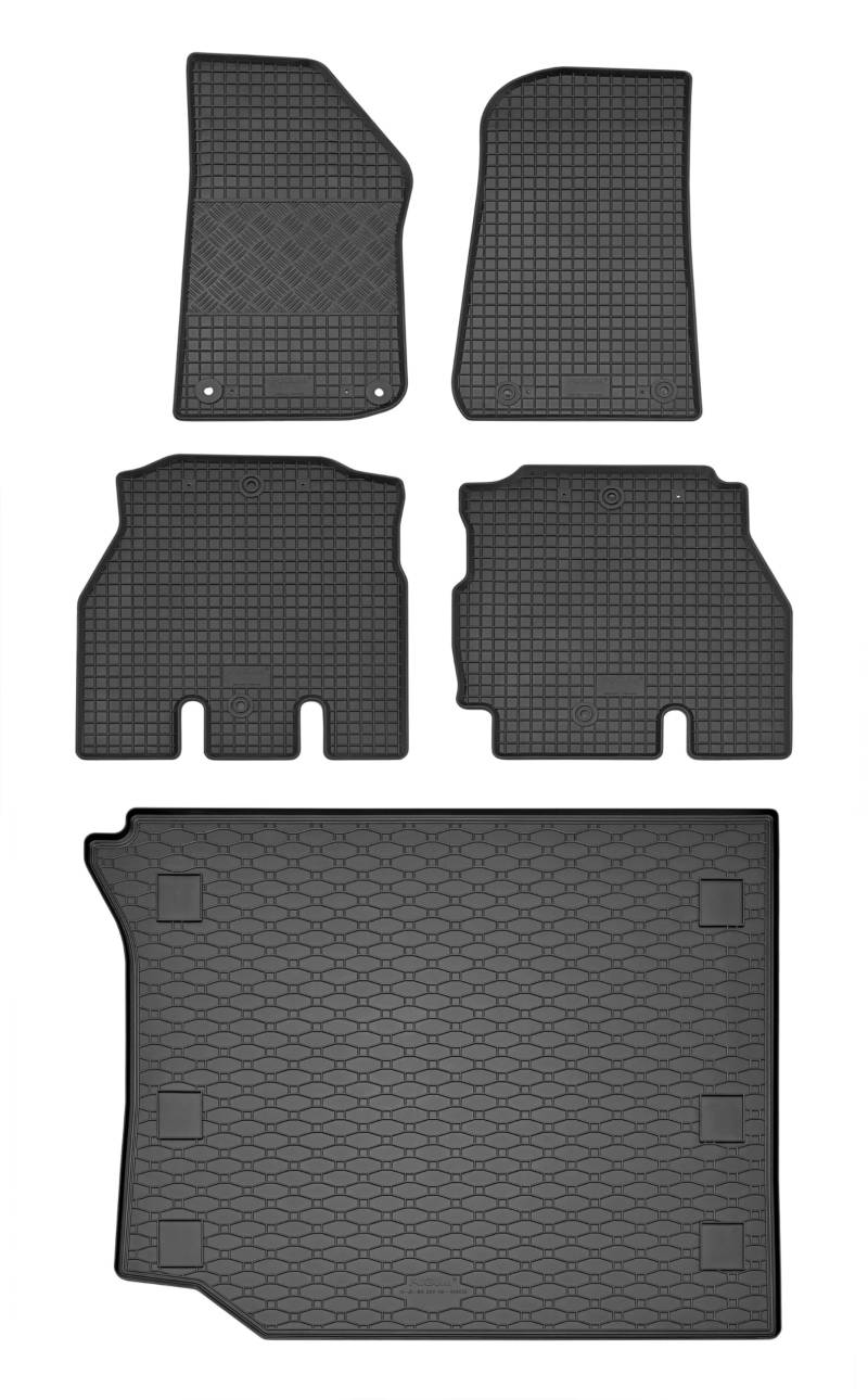 Passgenaue Kofferraumwanne und Gummifußmatten geeignet für Jeep Wrangler ab 2019 + Gurtschoner von Rigum