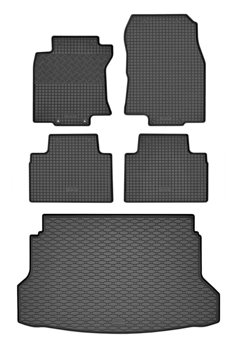 Passgenaue Kofferraumwanne und Gummifußmatten geeignet für Nissan X-Trail ab 2014 + Gurtschoner von Rigum