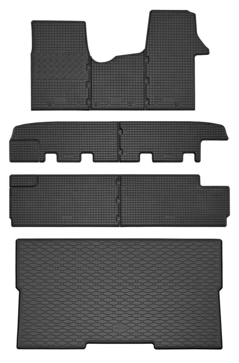 Passgenaue Kofferraumwanne und Gummifußmatten geeignet für OPEL Vivaro B ab 2014 bis 2019 L1 + Gurtschoner von Rigum