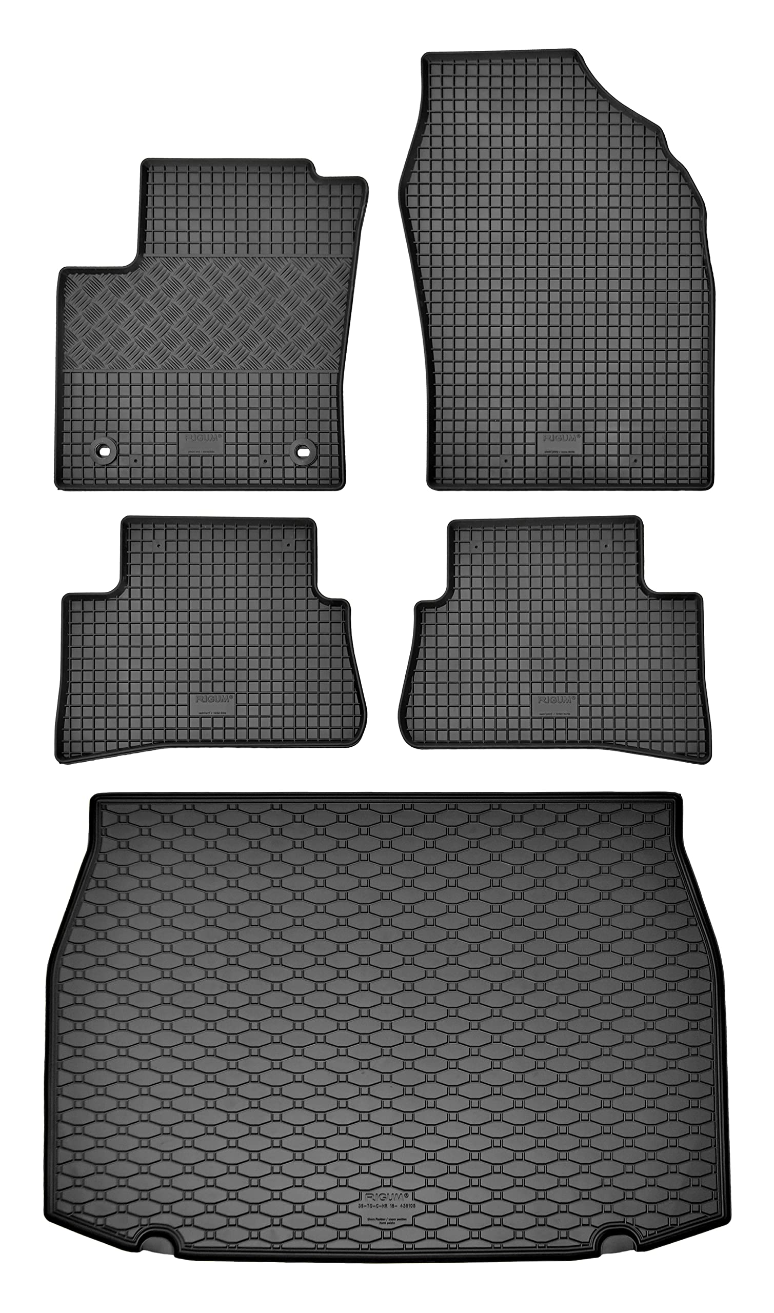 Passgenaue Kofferraumwanne und Gummifußmatten geeignet für Toyota C-HR ab 2016 + Gurtschoner von Rigum
