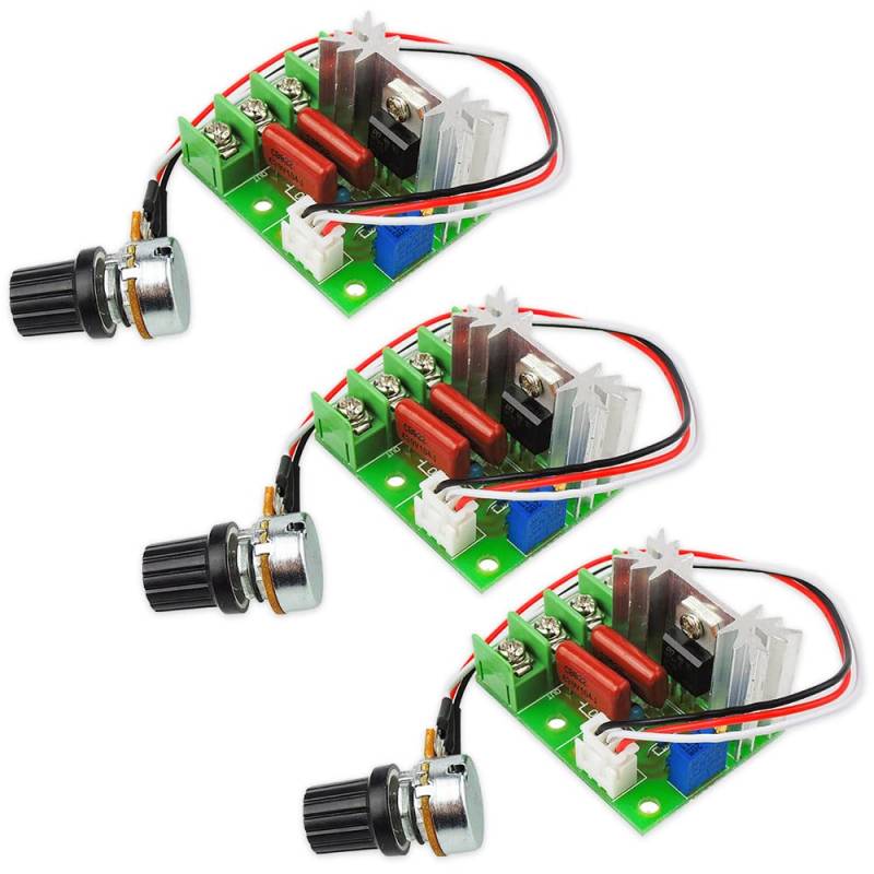 Riisoyu 3pcs 2000W AC Motordrehzahlregler, 25A 50V-220V Hochleistungs-SCR-Motordrehzahlregelplatine mit Kabelgebundenem Modul Dimmer Drehzahlregler Led Dimmer Stabilisator Transformator Schalter von Riisoyu
