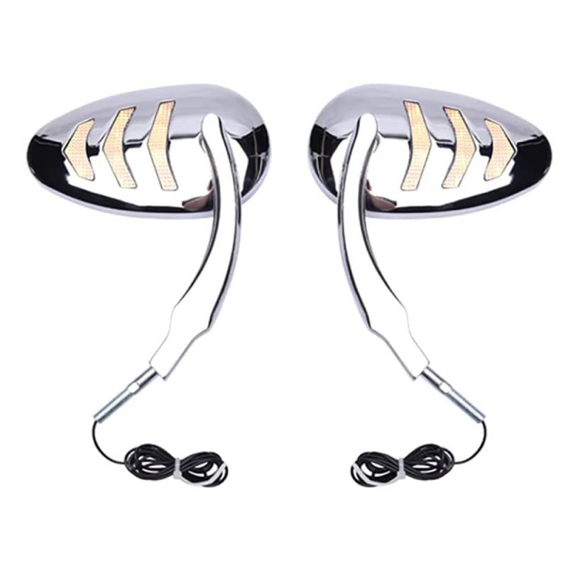Riloer 1 Paar modifizierte Motorradrückspiegel mit Led-Blinker, Silberne Seitenrückspiegel mit Amber Led-Blinker für H*Arley Modelle von Riloer