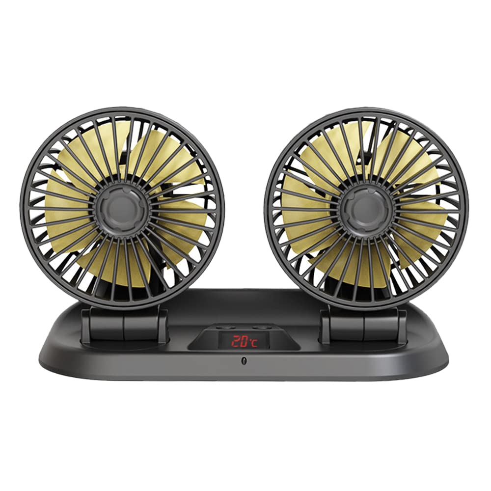 Riloer 12V / 24V Auto Luftkühlung Ventilator, Doppelkopf Luftzirkulator Ventilator, Elektrischer Ventilator mit 360 ° Rotation Temperatur NTC Sensor, Zigarettenanzünder Stecker von Riloer
