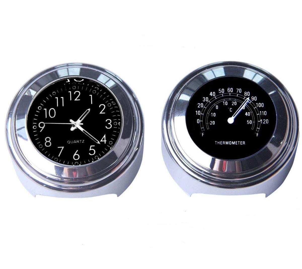 Riloer 2 x 7/8 Zoll Motorrad-Lenker-Uhr und Thermometer, digital, wasserdicht, universell, Schwarz von Riloer
