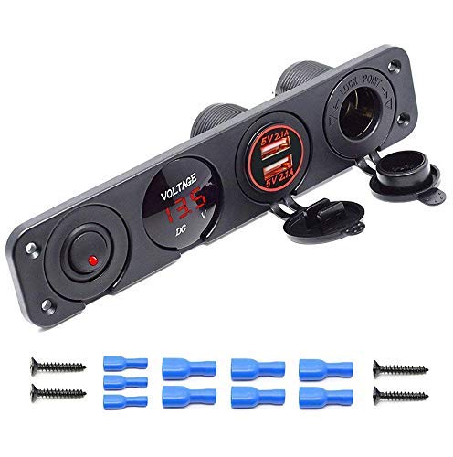 Riloer 4-in-1-Multifunktions-Wasserdichtes Panel mit Dual-USB-Stecker 2,1 A und 2,1 A + LED-Voltmeter + 12-V-Steckdose + EIN-AUS-Wippschalter für LKW, Wohnmobil, Boot (blau) von Riloer