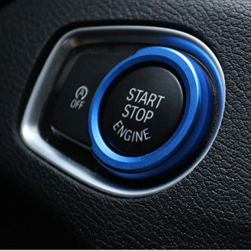 Riloer Aluminium Start Dekorativer Hexenknopf Ringdeckelaufkleber Kompatibel mit dem Schalterdeckel-Steuerknopf der BMW 1 2 3 4-Serie (blau) von Riloer