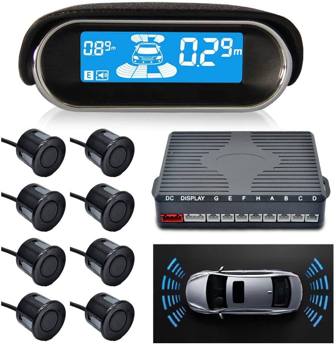 Riloer Auto-Umkehrradar mit 8 Sensoren, Auto-Rückansicht, Parksensor-LCD-Display von Riloer