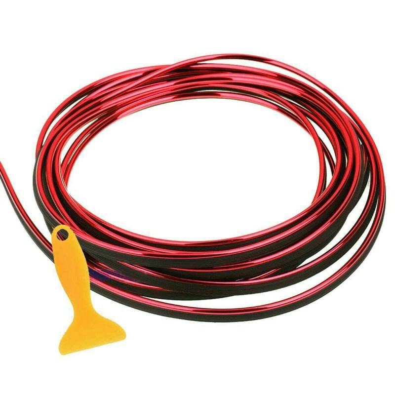 Riloer DIY Auto Innenleiste Dekoration Universal 5m ABS 3D Streifen mit Werkzeug Innendekoration Zierleiste Zubehör Galvanik rot von Riloer